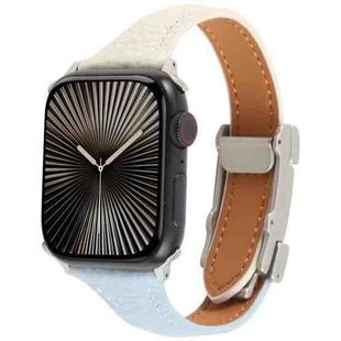 For Apple Watch 46mm / 49mm / 45mm / 44mm Slim Magnetic Buckle Genuine Leather Watch Band(Blue Beige)