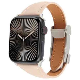 For Apple Watch 42mm / 41mm / 40mm / 38mm Slim Magnetic Buckle Genuine Leather Watch Band(Light Pink)