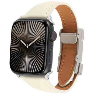 For Apple Watch 42mm / 41mm / 40mm / 38mm Slim Magnetic Buckle Genuine Leather Watch Band(Beige)