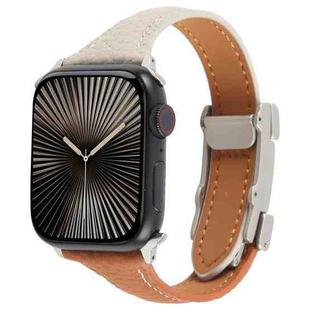 For Apple Watch 42mm / 41mm / 40mm / 38mm Slim Magnetic Buckle Genuine Leather Watch Band(Brown Beige)