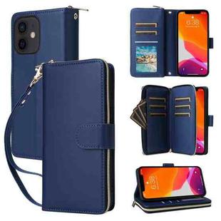 For iPhone 12 / 12 Pro Nine-card Slots Zipper Wallet Bag Leather Phone Case(Blue)