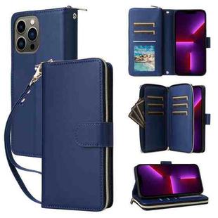 For iPhone 13 Pro Nine-card Slots Zipper Wallet Bag Leather Phone Case(Blue)