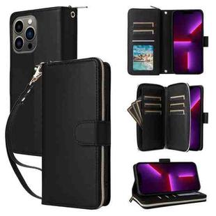 For iPhone 13 Pro Nine-card Slots Zipper Wallet Bag Leather Phone Case(Black)