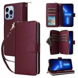 For iPhone 13 Pro Max Nine-card Slots Zipper Wallet Bag Leather Phone Case(Wine Red)