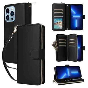 For iPhone 13 Pro Max Nine-card Slots Zipper Wallet Bag Leather Phone Case(Black)