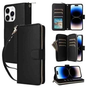 For iPhone 14 Pro Nine-card Slots Zipper Wallet Bag Leather Phone Case(Black)