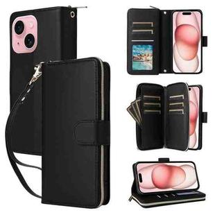 For iPhone 15 Plus / 14 Plus Nine-card Slots Zipper Wallet Bag Leather Phone Case(Black)