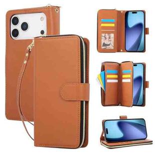 For iPhone 17 Pro Max Nine-card Slots Zipper Wallet Bag Leather Phone Case(Brown)
