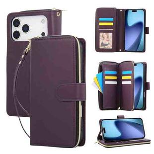 For iPhone 17 Pro Nine-card Slots Zipper Wallet Bag Leather Phone Case(Dark Purple)