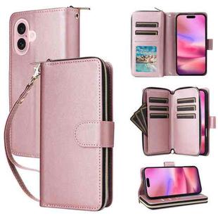 For iPhone 17 Nine-card Slots Zipper Wallet Bag Leather Phone Case(Rose Gold)