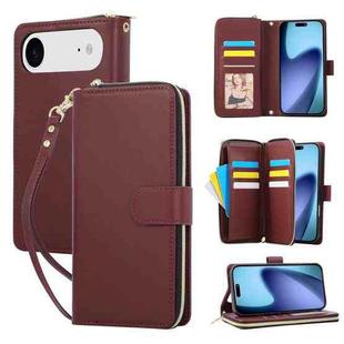 For iPhone 17 Air Nine-card Slots Zipper Wallet Bag Leather Phone Case(Wine Red)