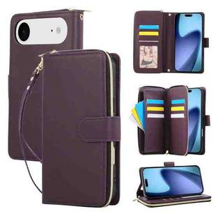 For iPhone 17 Air Nine-card Slots Zipper Wallet Bag Leather Phone Case(Dark Purple)