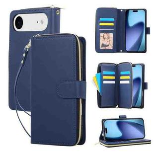 For iPhone 17 Air Nine-card Slots Zipper Wallet Bag Leather Phone Case(Blue)