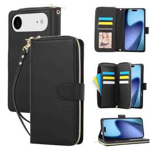 For iPhone 17 Air Nine-card Slots Zipper Wallet Bag Leather Phone Case(Black)