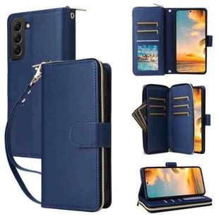 For Samsung Galaxy S22+ 5G Nine-card Slots Zipper Wallet Bag Leather Phone Case(Blue)