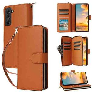 For Samsung Galaxy S22+ 5G Nine-card Slots Zipper Wallet Bag Leather Phone Case(Brown)