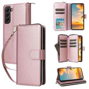 For Samsung Galaxy S22+ 5G Nine-card Slots Zipper Wallet Bag Leather Phone Case(Rose Gold)