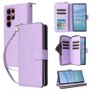 For Samsung Galaxy S22 Ultra 5G Nine-card Slots Zipper Wallet Bag Leather Phone Case(Purple)