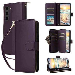 For Samsung Galaxy S23 5G Nine-card Slots Zipper Wallet Bag Leather Phone Case(Dark Purple)