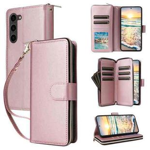 For Samsung Galaxy S23 5G Nine-card Slots Zipper Wallet Bag Leather Phone Case(Rose Gold)