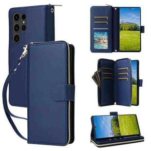 For Samsung Galaxy S23 Ultra 5G Nine-card Slots Zipper Wallet Bag Leather Phone Case(Blue)