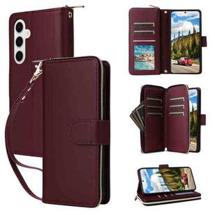 For Samsung Galaxy S24 5G Nine-card Slots Zipper Wallet Bag Leather Phone Case(Wine Red)