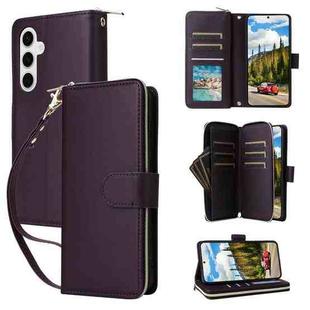 For Samsung Galaxy S24 5G Nine-card Slots Zipper Wallet Bag Leather Phone Case(Dark Purple)