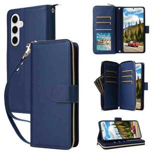 For Samsung Galaxy S24 5G Nine-card Slots Zipper Wallet Bag Leather Phone Case(Blue)