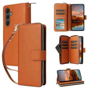 For Samsung Galaxy S24 FE 5G Nine-card Slots Zipper Wallet Bag Leather Phone Case(Brown)