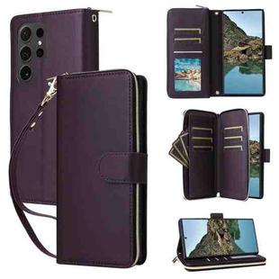 For Samsung Galaxy S24 Ultra 5G Nine-card Slots Zipper Wallet Bag Leather Phone Case(Dark Purple)