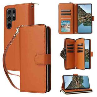 For Samsung Galaxy S24 Ultra 5G Nine-card Slots Zipper Wallet Bag Leather Phone Case(Brown)