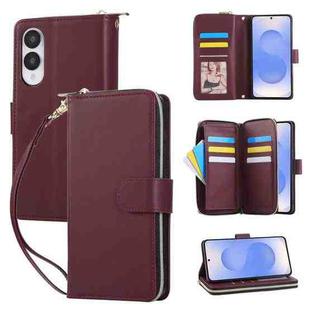For Samsung Galaxy S25 Edge 5G Nine-card Slots Zipper Wallet Bag Leather Phone Case(Wine Red)