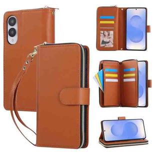 For Samsung Galaxy S25 Edge 5G Nine-card Slots Zipper Wallet Bag Leather Phone Case(Brown)