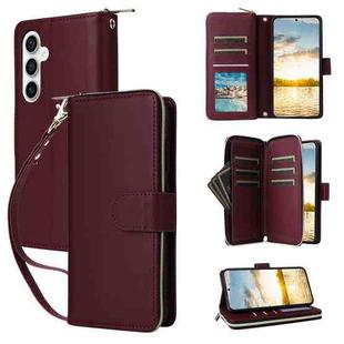 For Samsung Galaxy S25 FE 5G Nine-card Slots Zipper Wallet Bag Leather Phone Case(Wine Red)