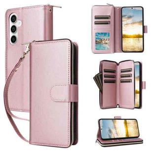 For Samsung Galaxy S25 FE 5G Nine-card Slots Zipper Wallet Bag Leather Phone Case(Rose Gold)