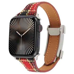 For Apple Watch 46mm / 49mm / 45mm / 44mm Slim Magnetic Buckle Napped Fabric Leather Watch Band(Red)