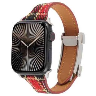 For Apple Watch 42mm / 41mm / 40mm / 38mm Slim Magnetic Buckle Napped Fabric Leather Watch Band(Red)