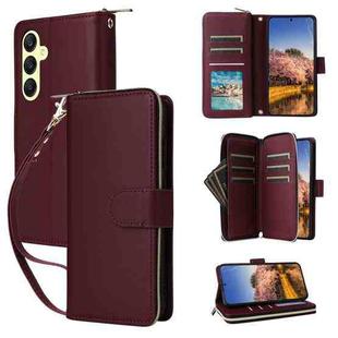 For Samsung Galaxy A25 Nine-card Slots Zipper Wallet Bag Leather Phone Case(Wine Red)