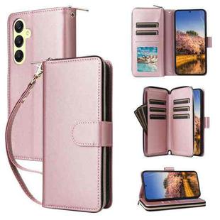 For Samsung Galaxy A25 Nine-card Slots Zipper Wallet Bag Leather Phone Case(Rose Gold)