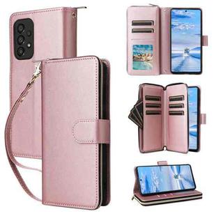 For Samsung Galaxy A33 5G Nine-card Slots Zipper Wallet Bag Leather Phone Case(Rose Gold)