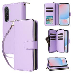 For Samsung Galaxy A36 5G Nine-card Slots Zipper Wallet Bag Leather Phone Case(Purple)