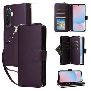 For Samsung Galaxy A36 5G Nine-card Slots Zipper Wallet Bag Leather Phone Case(Dark Purple)