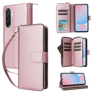 For Samsung Galaxy A36 5G Nine-card Slots Zipper Wallet Bag Leather Phone Case(Rose Gold)