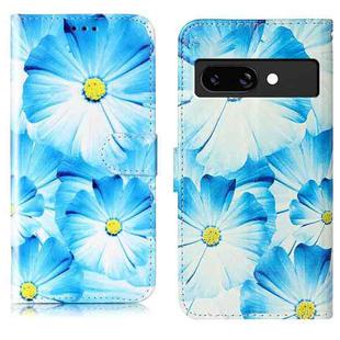 For Google Pixel 9a Colored Drawing Marble Pattern Leather Phone Case(Blue Flower)