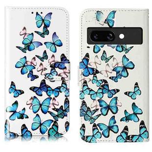 For Google Pixel 9a Colored Drawing Marble Pattern Leather Phone Case(Little Blue Butterflies)