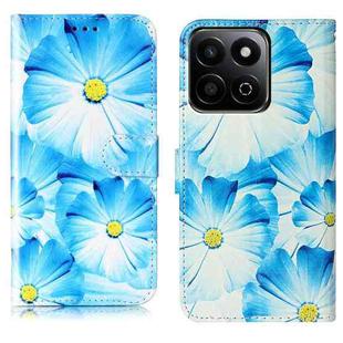 For Honor X7C 4G / 200 Smart Colored Drawing Marble Pattern Leather Phone Case(Blue Flower)