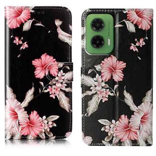 For Motorola Moto G35 Colored Drawing Marble Pattern Leather Phone Case(Azalea)