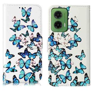 For Motorola Moto G35 Colored Drawing Marble Pattern Leather Phone Case(Little Blue Butterflies)