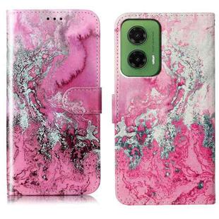 For Motorola Moto G35 Colored Drawing Marble Pattern Leather Phone Case(Pink Seawater)