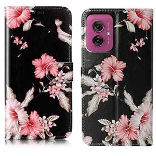 For Motorola Moto G55 Colored Drawing Marble Pattern Leather Phone Case(Azalea)